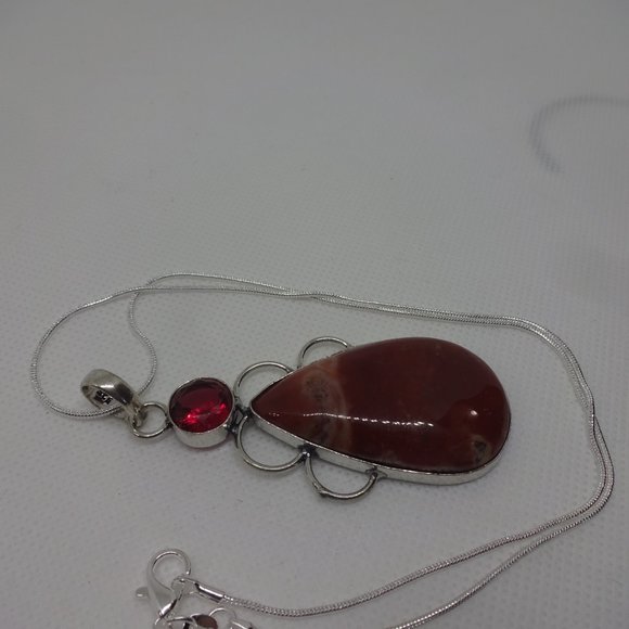 Natural "MOOKAITE JASPER & RUBY" Handmade Sterling Pendant on a 18" Chain 450 - Picture 2 of 3